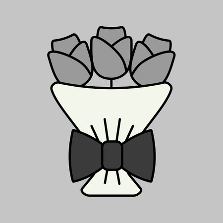 Red rose bouquet glyph icon. Valentine day symbol. Vector illustration, romance elements. Sticker, patch, badge, card for marriage, weddingのイラスト素材