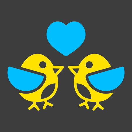 Love birds glyph on dark background icon. couple in love symbol. Valentine day. Vector illustration,...