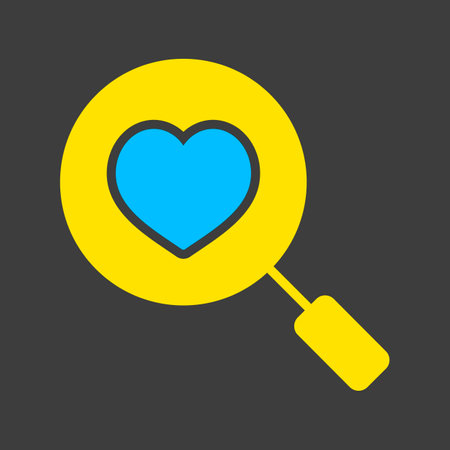 Heart search glyph on dark background icon. Valentine's day symbol. Vector illustration, romance elements. Sticker, patch, badge, card for marriage, weddingのイラスト素材