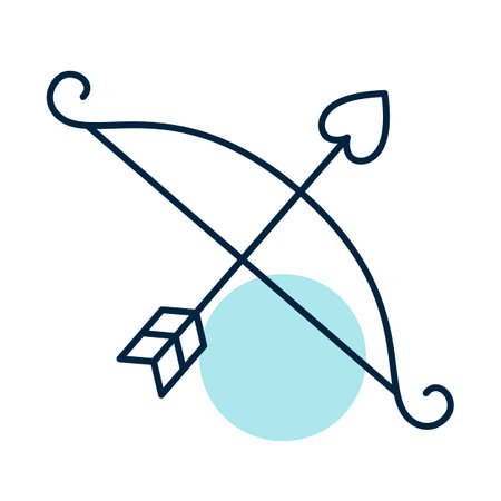 Cupid bow and arrow icon. Valentine day symbol. Vector illustration, romance elements. Sticker, patch, badge, card for marriage, weddingのイラスト素材