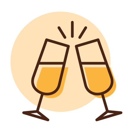 Two glasses of champagne isolated icon. Vector illustration, romance elements. Sticker, patch, badge, card for marriage, valentineのイラスト素材