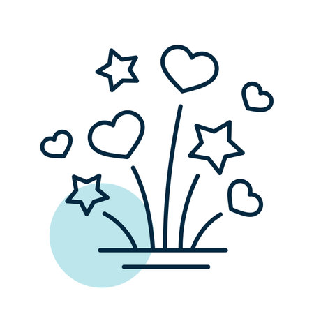 Fireworks explosion splash with stars and hearts isolated icon. Vector illustration, romance elements. Sticker, patch, badge, card for marriage, valentineのイラスト素材