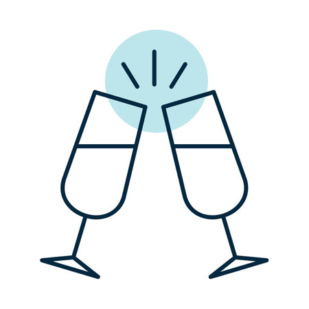 Two glasses of champagne isolated icon. Vector illustration, romance elements. Sticker, patch, badge, card for marriage, valentineのイラスト素材