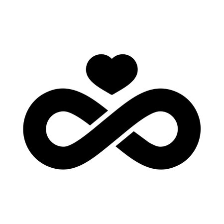 Infinity sign and heart symbol of eternal love isolated glyph icon. Vector illustration, romance elements. Sticker, patch, badge, card for marriage, valentineのイラスト素材