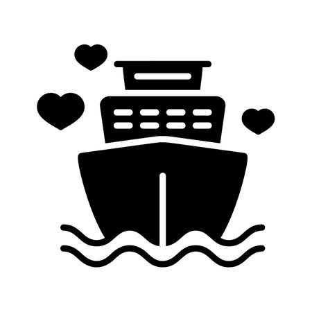 Honeymoon ship cruiser isolated glyph icon. Vector illustration, romance elements. Sticker, patch, badge, card for marriage, valentineのイラスト素材