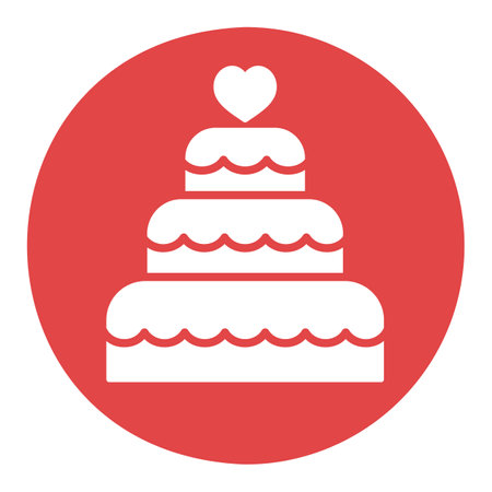Stacked wedding cake dessert with heart topper isolated glyph icon. Vector illustration, romance elements. Sticker, patch, badge, card for marriage, valentineのイラスト素材