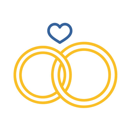 Wedding rings with a heart isolated icon. Vector illustration, romance elements. Sticker, patch, badge, card for marriage, valentineのイラスト素材