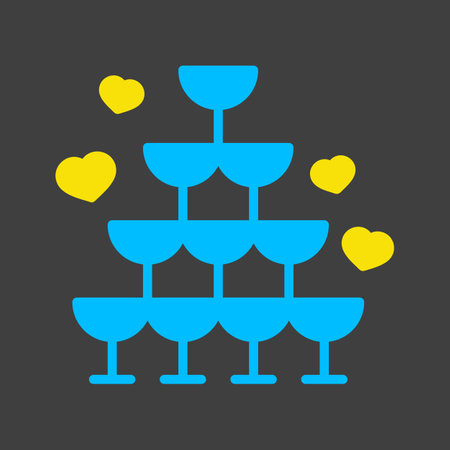 Wedding pyramid from glasses isolated glyph on dark background icon. Vector illustration, romance elements. Sticker, patch, badge, card for marriage, valentineのイラスト素材