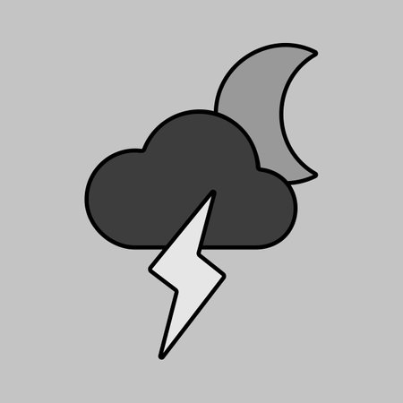 Moon cloud with lightning vector grayscale icon. Meteorology sign. Graph symbol for travel, tourism and weather web site and apps design, logo, app, UIのイラスト素材