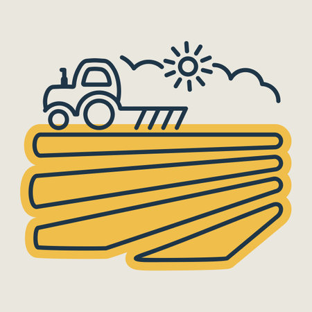The tractor plows the field before sowing isolated icon. Spring or autumn field work. Agriculture sign. Graph symbol for your web site design, logo, app, UI. Vector illustration.のイラスト素材