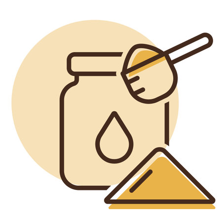 Milk powder canned and spoon vector icon. Dairy product sign. Graph symbol for cooking web site and apps design, logo, app, UIのイラスト素材