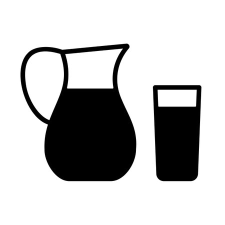 Milk jug and glass of milk vector glyph icon. Dairy product sign. Graph symbol for cooking web site and apps design, logo, app, UIのイラスト素材