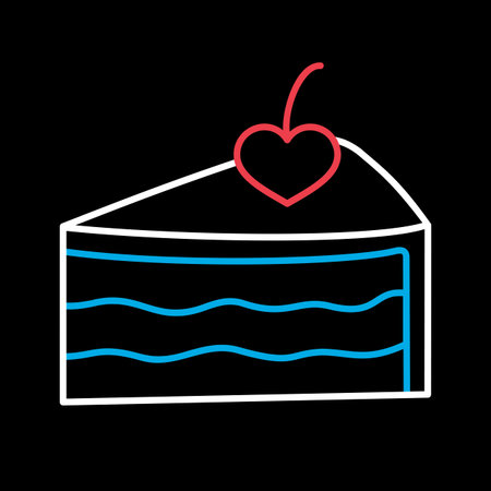 Peace of cake with heart isolated on black background icon. Vector illustration, romance elements....