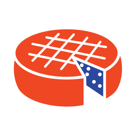 Head hard cheese with a slice cut out vector icon. Dairy product sign. Graph symbol for cooking web site and apps design, logo, app, UIのイラスト素材