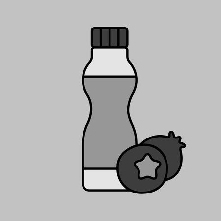 Drinkable yoghurt bottle with flavor blueberry vector grayscale icon. Dairy product sign. Graph symbol for cooking web site and apps design, logo, app, UIのイラスト素材