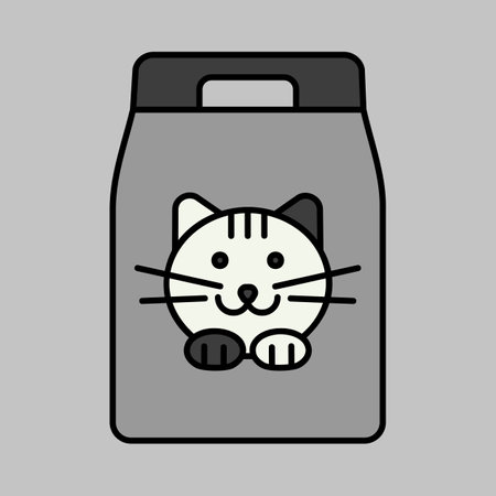 Cat food bag vector grayscale icon. Pet animal sign. Graph symbol for pet and veterinary web site and apps design, logo, app, UIのイラスト素材