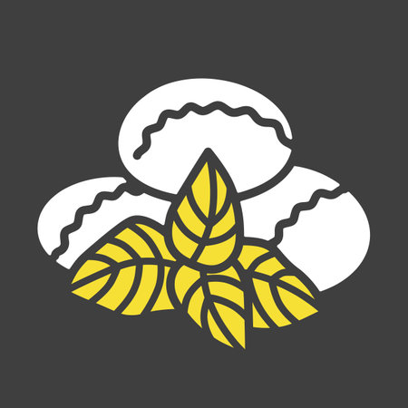 Mozzarella cheese with basil vector on dark background icon. Dairy product sign. Graph symbol for cooking web site and apps design, logo, app, UIのイラスト素材