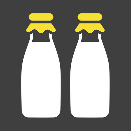 Two milk bottle vector on dark background icon. Dairy product sign. Graph symbol for cooking web site and apps design, logo, app, UIのイラスト素材