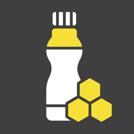 Drinkable yoghurt bottle with flavor honey vector on dark background icon. Dairy product sign. Graph symbol for cooking web site and apps design, logo, app, UIのイラスト素材