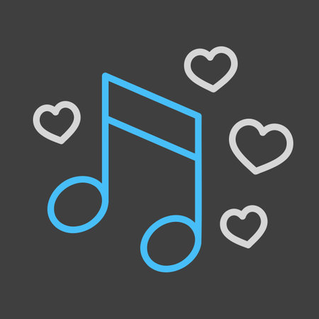Musical note with heart sign isolated on dark background icon. Vector illustration, romance elements. Sticker, patch, badge, card for marriage, valentineのイラスト素材
