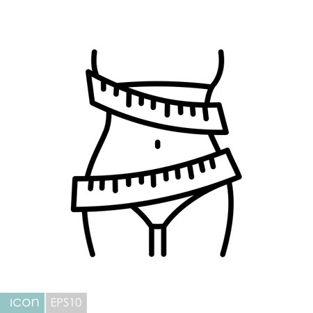 Elegant women's waist with measuring tape vector icon. Graph symbol for fitness and weight loss web site and apps design, logo, app, UIのイラスト素材