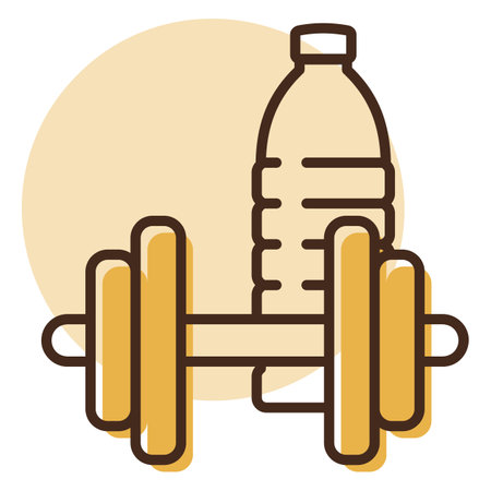 Gym exercise dumbbell with water bottle vector icon. Graph symbol for fitness and weight loss web site and apps design, logo, app, UIのイラスト素材