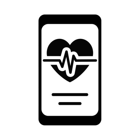 Heartbeat rate in smart phone vector solid icon. Graph symbol for fitness and weight loss web site and apps design, logo, app, UIのイラスト素材