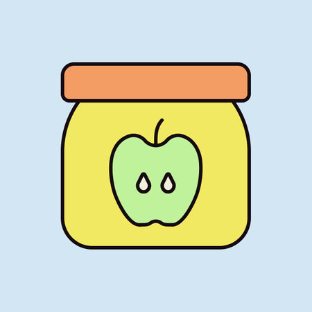 Jar of baby food with apple puree vector icon. Graph symbol for children and newborn babies web site and apps design, logo, app, UIのイラスト素材