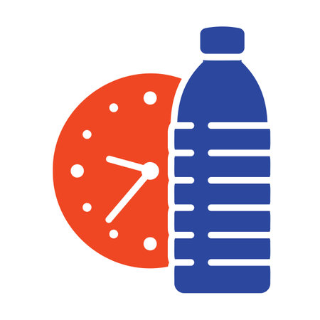 Time to drink water vector solid icon. Water bottle with watch sign. Graph symbol for fitness and weight loss web site and apps design, logo, app, UIのイラスト素材