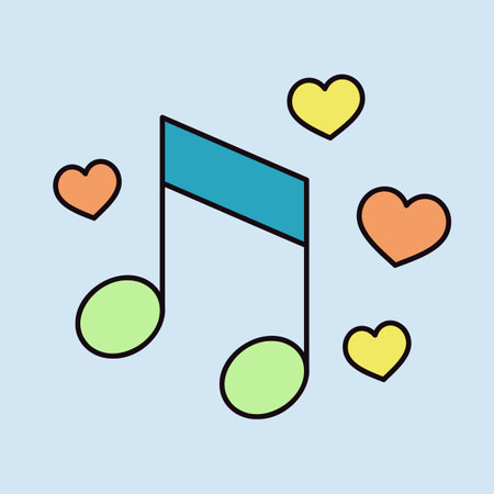 Musical note with heart sign isolated icon. Vector illustration, romance elements. Sticker, patch, badge, card for marriage, valentineのイラスト素材