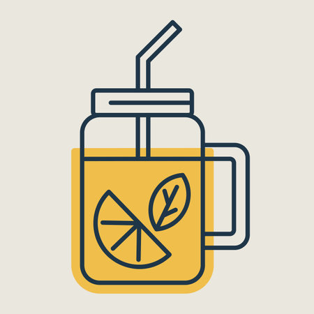 Glass and cocktail tube with lemonade or ice tea lemon slice and mint leaves vector icon. Graph symbol for fitness and weight loss web site and apps design, logo, app, UIのイラスト素材