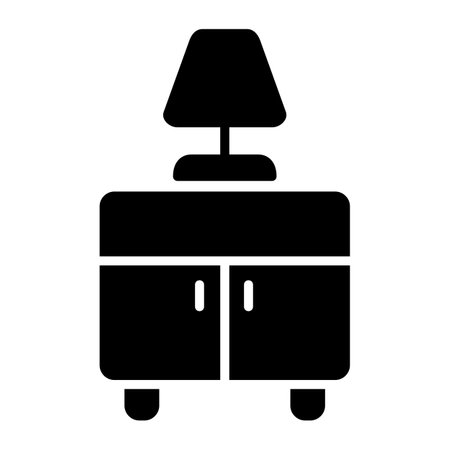Bedside table with lamp vector solid icon. Graph symbol for furniture, web site and apps design, logo, app, UIのイラスト素材