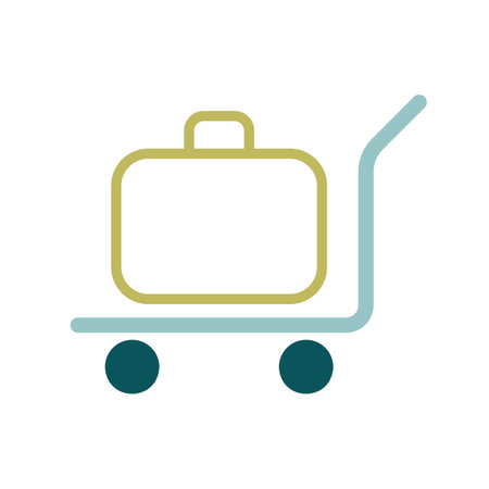 Baggage, luggage, suitcases on trolley flat vector icon. Hotel sign. Graph symbol for travel and tourism web site and apps design, logo, app, UIのイラスト素材