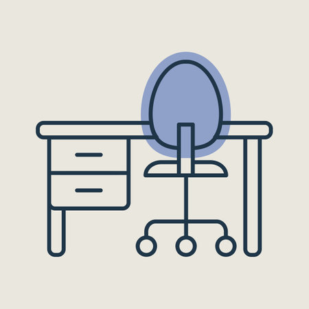 Home or office desk with caster chair and pedestal drawer vector icon. Graph symbol for furniture, web site and apps design, logo, app, UIのイラスト素材