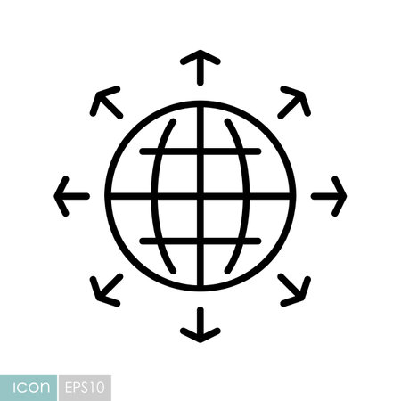 Arrows outside from globe vector icon. Global communication filled symbol. Security sign. Graph symbol for your web site design, logo, app, UIのイラスト素材