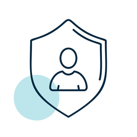 Privacy vector icon. Shield with person silhouette symbol. Personal protection sign. Authentication security icon. Graph symbol for your web site design, logo, app, UIのイラスト素材