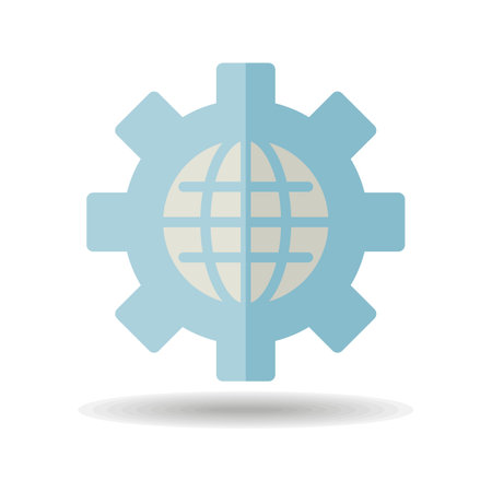 Globe with gears vector icon. World mechanism symbol. Global engineering teamwork. Security sign. Graph symbol for your web site design, logo, app, UIのイラスト素材