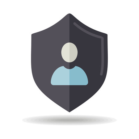 Privacy vector icon. Shield with person silhouette symbol. Personal protection sign. Authentication security icon. Graph symbol for your web site design, logo, app, UIのイラスト素材