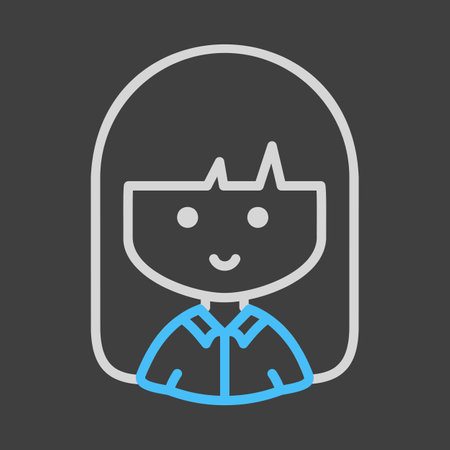 Woman girl with long straight hair vector on dark background icon. Hair down symbol. Avatar character portrait signs. Graph symbol for your web site design, logo, app, UIのイラスト素材