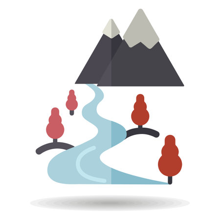 Mountain and river vector isolated icon. Nature sign. Graph symbol for travel and tourism web site and apps design, logo, app, UIのイラスト素材