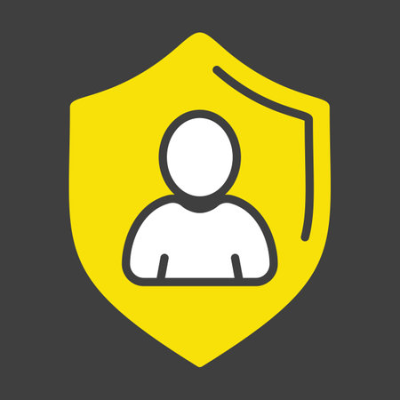 Privacy vector icon on dark background. Shield with person silhouette symbol. Personal protection sign. Authentication security icon. Graph symbol for your web site design, logo, app, UIのイラスト素材