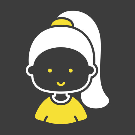 Woman girl head with ponytail vector solid icon on dark background. Avatar character portrait signs. Graph symbol for your web site design, logo, app, UIのイラスト素材