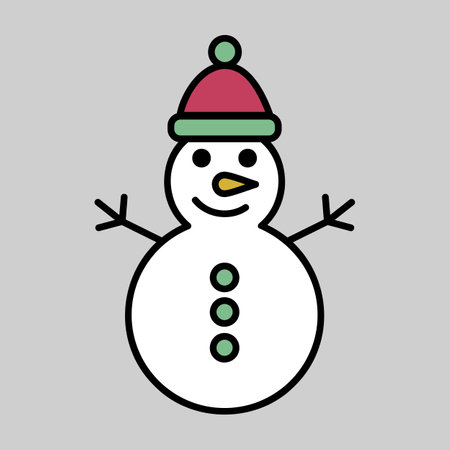 Happy winter snowman with hat vector icon. Winter sign. Graph symbol for event and holiday web site and apps design, logo, app, UIのイラスト素材