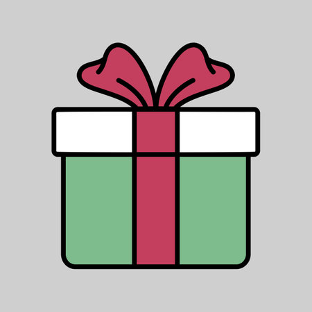 Christmas gift with ribbon and bow vector icon. Winter sign. Graph symbol for event and holiday web site and apps design, logo, app, UIのイラスト素材