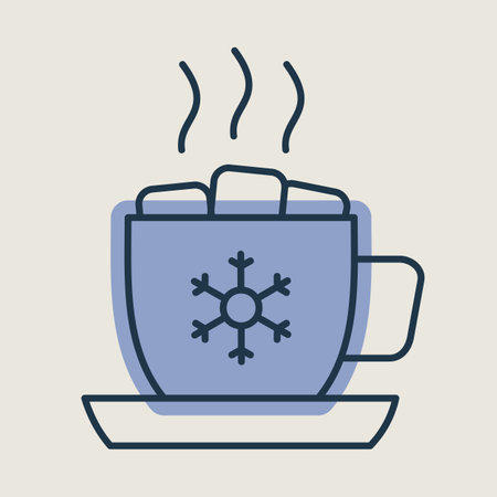 Mug with a warm drink, marshmallows and snowflake vector icon. Winter sign. Graph symbol for event and holiday web site and apps design, logo, app, UIのイラスト素材