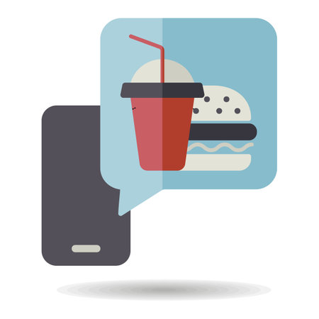 Fast food delivery service vector isolated icon. Burger with soft drink symbol. Mobile app order food online website.のイラスト素材