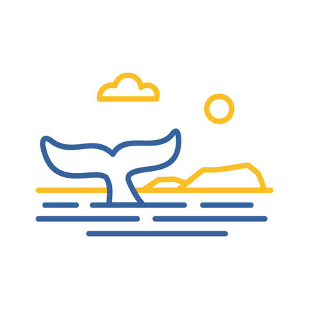 Whale tail view on sea surface with island vector icon. Nature sign. Graph symbol for travel and tourism web site and apps design, logo, app, UIのイラスト素材