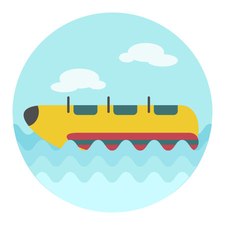 Yellow banana boat vector icon. Beach. Summer. Summertime. Holiday. Vacation, ride, water sport, eps 10のイラスト素材