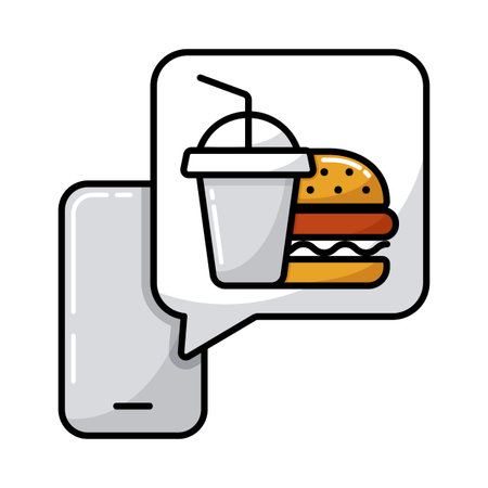 Fast food delivery service vector isolated icon. Burger with soft drink symbol. Mobile app order food online website.のイラスト素材
