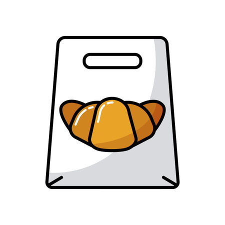 Fast food delivery take away paper bag vector icon. Croissant symbol. Delivery sign. Graph symbol for cooking web site and apps design, logo, app, UIのイラスト素材
